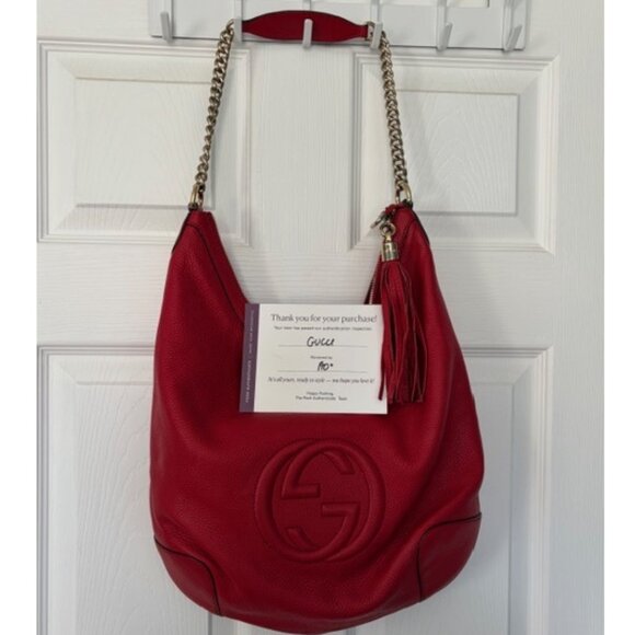 Authentic Gucci Soho red pebbled calf skin leather shoulder bag - Picture 1 of 16